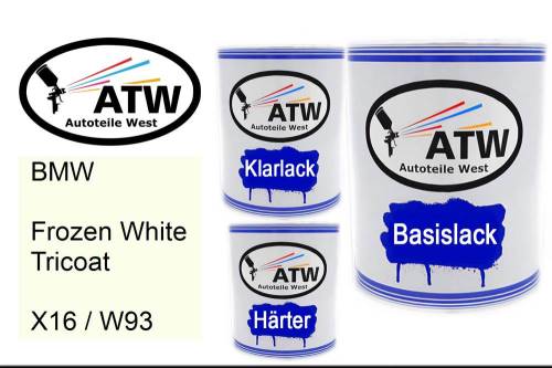 BMW, Frozen White Tricoat, X16 / W93: 1L Lackdose + 1L Klarlack + 500ml Härter - Set, von ATW Autoteile West.